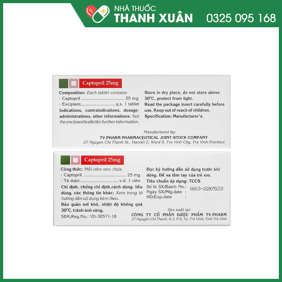 Captopril 25mg thuốc điều trị tình trạng tăng huyết áp và suy tim sung huyết
